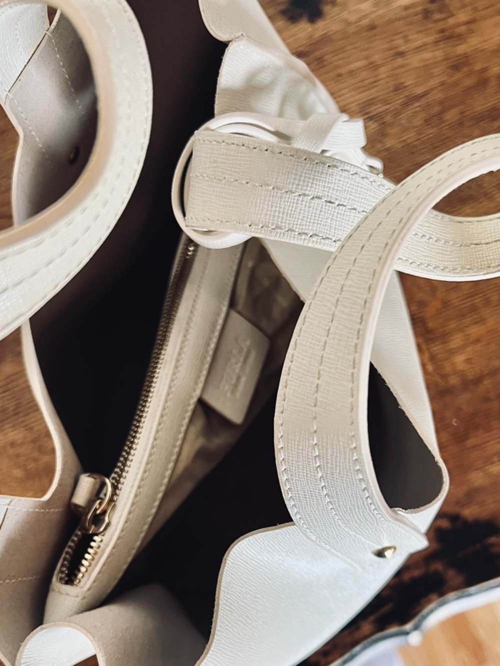 Furla Off-White Saffiano Leather Tote with Gold Charm - Picture 7 of 7